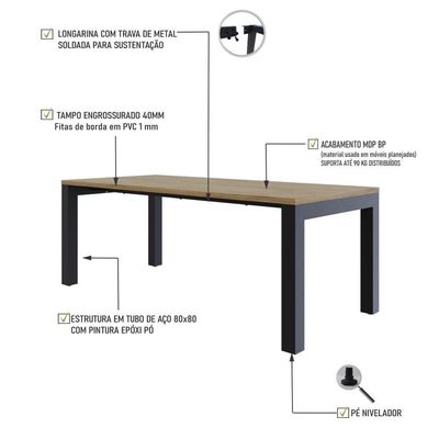 Mesa De Jantar Bronx U 200x90x77cm Brmj9200u Vermont Oak - Est.preta Vermont Oak/est.preta