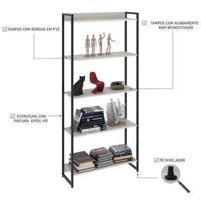 Estante Dynamica 80x30x187cm Com 05 Prateleiras Snow / Est.preta