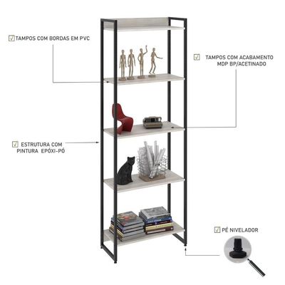 Estante Dynamica 60x30x187cm C/05 Prateleiras Snow / Est.preta Snow / Est.preta