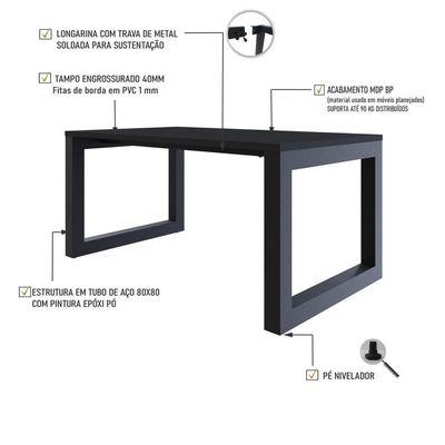 Mesa De Jantar Bronx 160x90x77cm Brmj9160 Preto Tx - Est.preta Preto Tx/est.preta