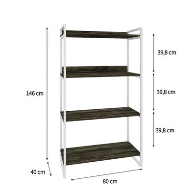 Estante Kuadra 80x40x146cm C/04 Prateleiras Carvalho Dark / Est.branca Carvalho Dark / Est.branca