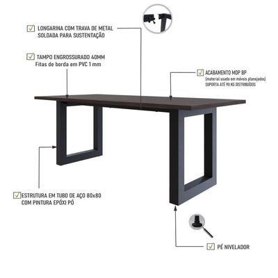 Mesa De Jantar Bronx R 200x90x77cm Brmj9200r Terracota - Est.preta Terracota/est.preta