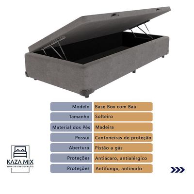 Cama+ Box Com Bau Ortobom Colchão Solteiro Com Molas Ensacadas Cinza