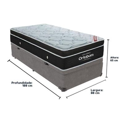 Cama+ Box Com Bau Ortobom Colchão Solteiro Com Molas Ensacadas Cinza