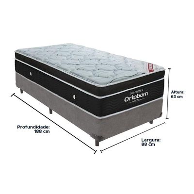 Cama Box Cinza E Colchão Elegant Molas Ensacadas Solteiro Ortobom