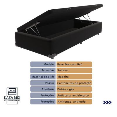 Cama Box Com Baú Solteiro Preto Ortobom Colchão Iso100 D33
