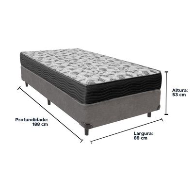 Cama Box Cinza Solteiro E Colchão Ortobom D33 Iso100