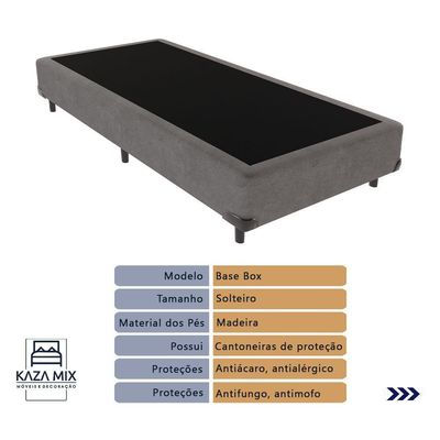 Cama Box Cinza Solteiro E Colchão Ortobom D33 Iso100