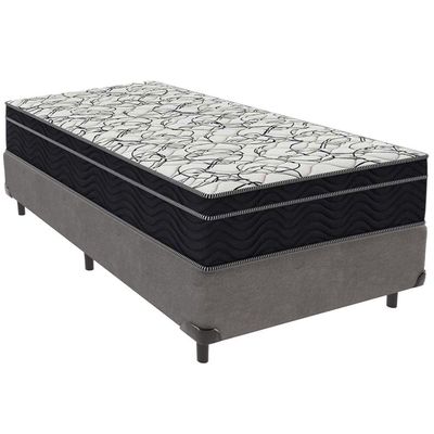 Cama Box Cinza E Colchão Airtech 150 Espuma D45 Solteiro Ortobom