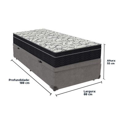 Cama + Box Com Bau Solteiro Colchão Extra Firme Airtech Ortobom D45 Cinza