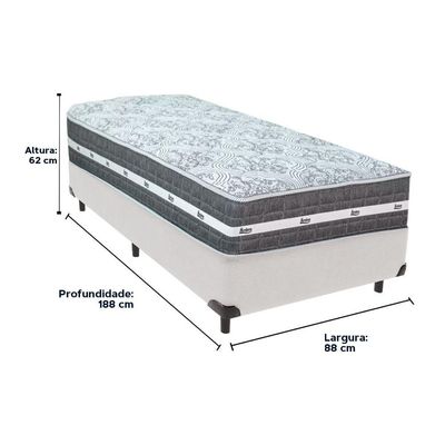 Cama Box Branco E Colchão Black Graphite Molas Ensacadas Solteiro 88x188x27