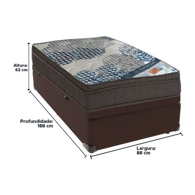 Cama Box Baú Marrom E Colchão Iso Superpocket Molas Ensacadas Solteiro Ortobom