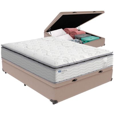 Cama Box Baú Bege E Colchão Amsterdã Molas Ensacadas Casal Probel