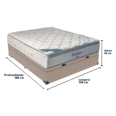 Cama + Box Com Baú Casal E Colchão Freedom Ortobom D33 Bege