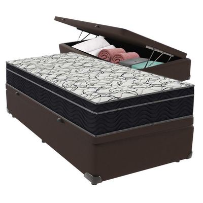 Conjunto Solteiro Cama Bege Box Colchão Extra Firme Ortobom Marrom