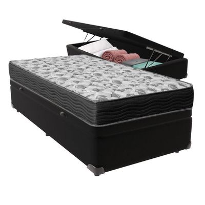 Cama Ortobom D33 Solteiro Com Box Baú Bege Iso100 Preto