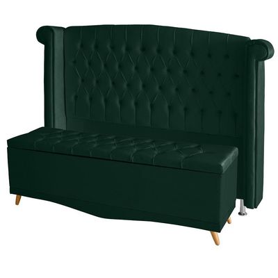 Kit De Quarto Cabeceira De Cama Box E Calçadeira Baú Toquio Casal 140 Cm Suede Verde Do Lar Móveis E Decoração