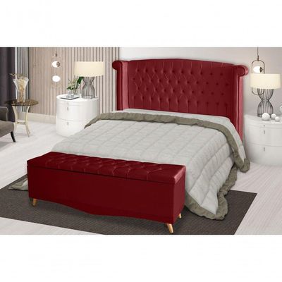 Kit De Quarto Cabeceira De Cama Box E Calçadeira Baú Toquio Casal 140 Cm Suede Vermelho Do Lar Móveis E Decoração