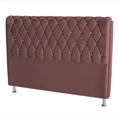 Cabeceira De Cama Box Londres Casal 140 Cm Suede Botão De Strass Rosê Do Lar Móveis E Decoração