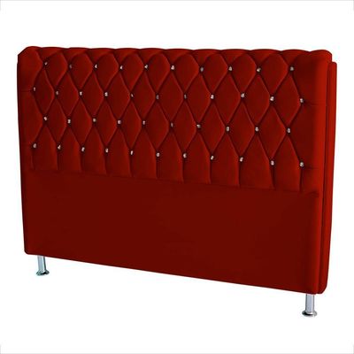 Cabeceira De Cama Box Londres King 195 Cm Suede Botão De Strass Vermelho Do Lar Móveis E Decoração