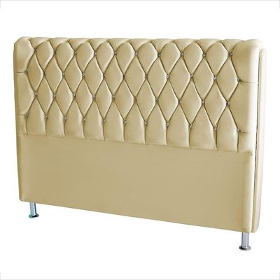 Cabeceira De Cama Box Jully Queen 160 Cm Botão Strass Suede Bege Do Lar Móveis