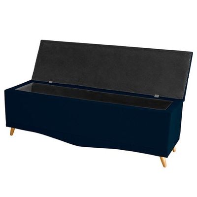 Kit Cabeceira De Cama E Calçadeira Baú Barcelona Capitonê Casal 140 Cm Suede Azul Marinho Casa Móveis E Decoração