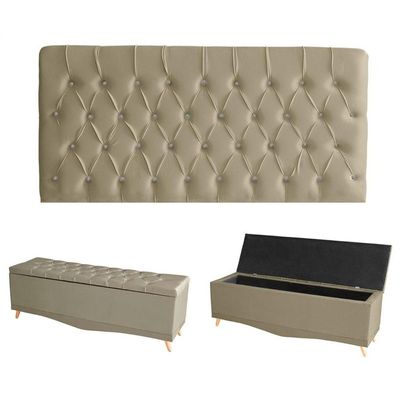 Kit Estrela Cabeceira De Cama Painel E Calçadeira Baú Botão Cristal King 195 Cm Suede Bege Do Lar Móveis E Decoração