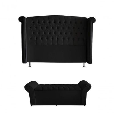 Kit Realeza Cabeceira De Cama Box E Calçadeira Baú Casal 140 Cm Suede Preto Do Lar Móveis