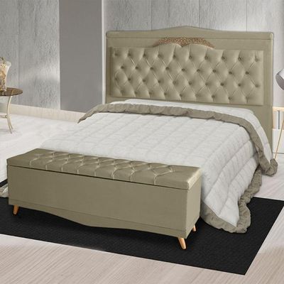 Kit Cabeceira De Cama Box E Calçadeira Baú Madri King 195 Cm Suede Bege Do Lar Móveis E Decoração