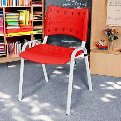 Cadeira Iso Base Branco Igreja, Escola, Escritório - Vermelho Kit 3 Peças