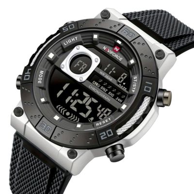 Relógio Esportivo Digital Masculino Pulseira De Silicone Texturizada Impermeavel Prata Preto