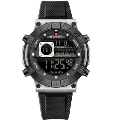 Relógio Esportivo Digital Masculino Pulseira De Silicone Texturizada Impermeavel Prata Preto