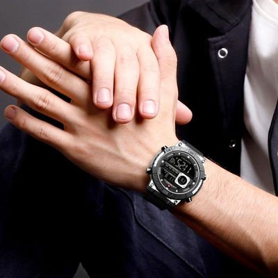 Relógio Esportivo Digital Masculino Pulseira De Silicone Texturizada Impermeavel Prata Preto