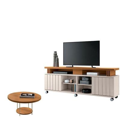 Rack Bancada Rivera 1.8 Com Mesa De Centro Sky Cinamomo Off White – Hb Móveis