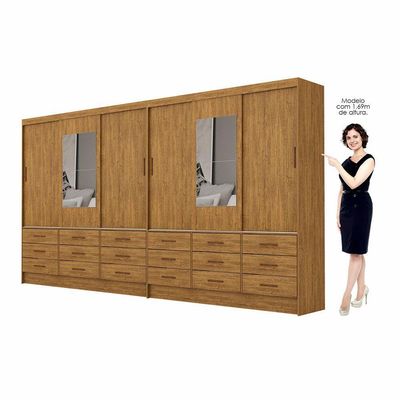 Closet Sevilha 6 Portas Casal Duplo Com Espelho 18 Gavetas Cinamomo