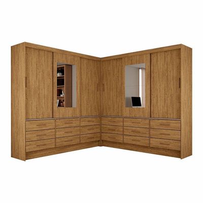 Closet Sevilha 6 Portas Casal Duplo Com Espelho 18 Gavetas Cinamomo