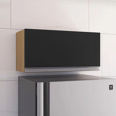 Armário Aéreo De Cozinha Para Geladeira Andréia 1 Porta 60cm Amêndoa/Preto