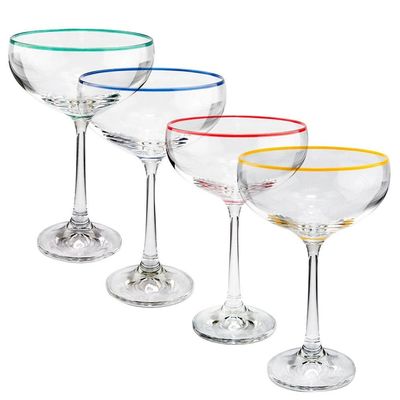 Conjunto de Taças para Coquetel Bohemia Praline em Cristal com Filado Colorido 180ml 4 Peças Transparente