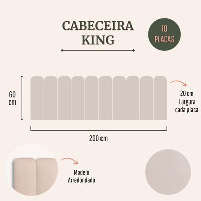 Cabeceira King Kit 10 Placas Modelo Arredondada - Suede Creme / Off White