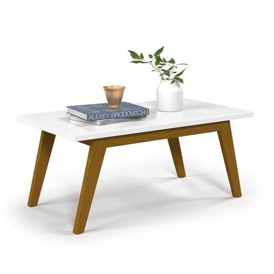 Mesa De Centro Com Pés Em Madeira Prism Branco Acetinado - Patrimar