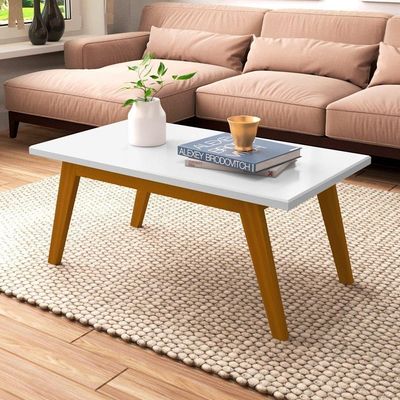 Mesa De Centro Com Pés Em Madeira Prism Branco Acetinado - Patrimar