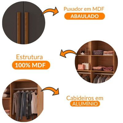 Guarda Roupa Casal Heros Com 8 Portas E 4 Gavetas Moderna Naturalle Grafite