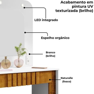 Penteadeira Espelho Camarim Rouge 90 Cm Bechara Branco Naturalle