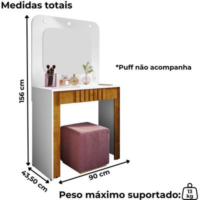 Penteadeira Espelho Camarim Rouge 90 Cm Bechara Branco Naturalle