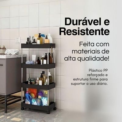 Estante Organizadora Móvel 4 Andares Prateleiras Com Rodízios