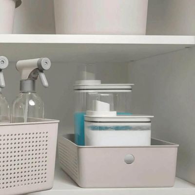 Kit Caixas Organizadoras 5,4L e 12L e Escova de Limpeza Multiuso Flow Bege Ou