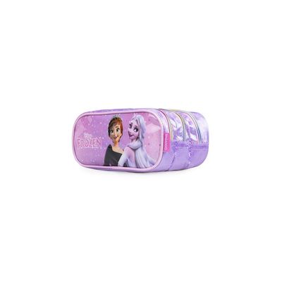 Estojo Escolar Feminino 3 Bolsos Frozen Premium Lilás U / Lilas