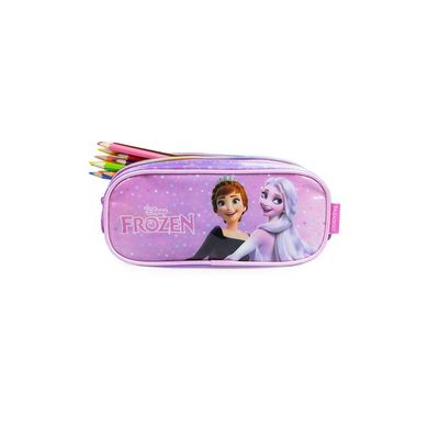 Estojo Escolar Feminino 3 Bolsos Frozen Premium Lilás U / Lilas