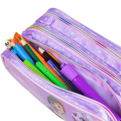 Estojo Escolar Feminino 3 Bolsos Frozen Premium Lilás U / Lilas