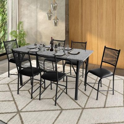 Mesa de Jantar Retangular Famais Cairo com 6 Cadeiras e Tampo em Granito Preto